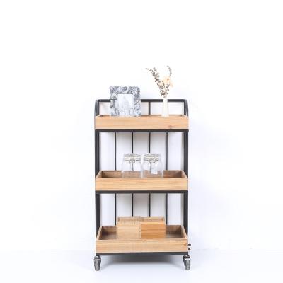 China Other Modern 3 Layer Kitchen Storage Shelf Bar Car Furniture Metal Frame With Wheels for sale