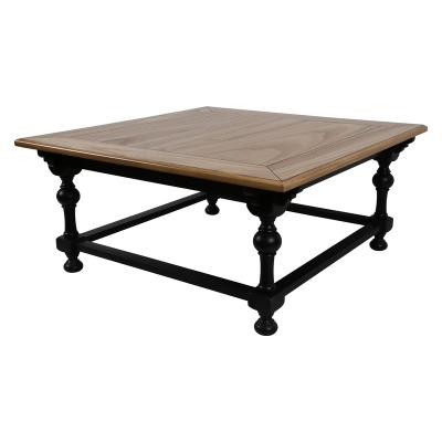 China Large Design European Vintage Paulownia Veneer Solid Wood With Black Matte Living Room Table for sale