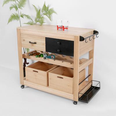 China Multifunctional Demountable Wooden Storage Shelf Drawer With Wheels Bar Car Bar Demountable Furniture for sale