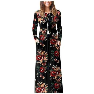 China Hot Price New Style Factory Supply New Style Breathable Floral Chiffon Long Dress Factory With Pockets for sale