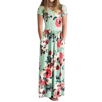 China Wholesale Breathable Round Neck Tunic Dress Women's Floral Print Empire Maxi Dress Long Sleeve With Pocket for sale