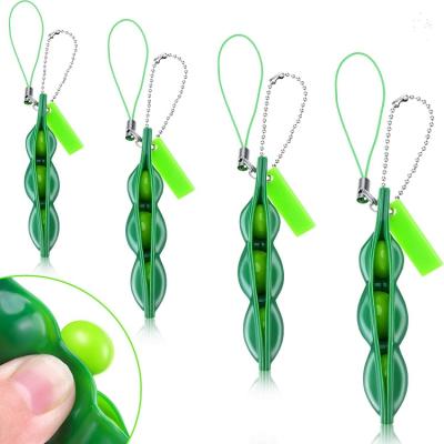 China Fun To Play Funny Spooky Person Bean Toy Green Soybean Facial Expression Keychain To Reduce Stress For Kids And Adults for sale