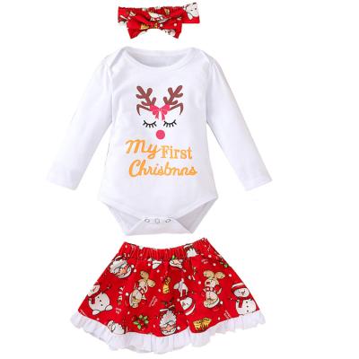 China Comfotable Hot Sale Christmas Cartoons Graphic Printing Cotton Fabric Long Sleeve Baby Romper Costume Newborn Knitted Baby Clothes for sale