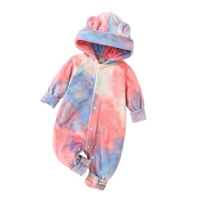 China Comfotable hot sale tie-dyed print newborn knitted fleece fabric sleeve baby romper suit along with hoodie baby clothes for sale