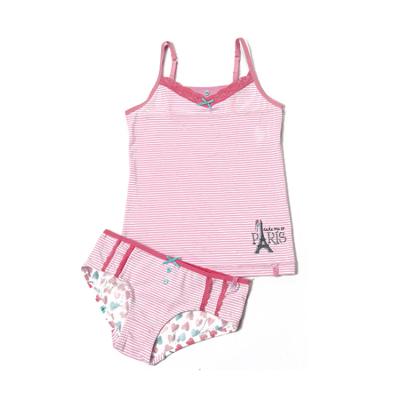 China Comfotable OEM Children Clothing Kids Wear Girls Singlet Lace Decorate Tank Top Set for sale