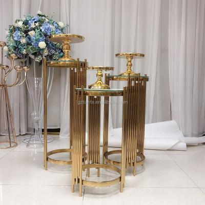 China Customized modern hot sale round gold metal stainless steel dessert cake stands pedestal for weddings for sale