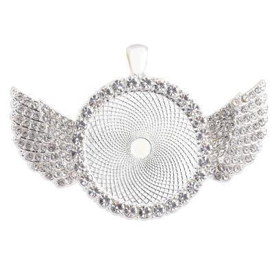 China Wholesale High Quality DIY Jewelry Accessory 30mm Series Wings Hip Hop Necklace Pendant Charm Gem Pendant Tray For DIY Necklace Jewelry for sale