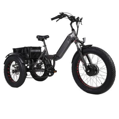 China Aluminum Alloy 7 Speed ​​Gears Folding Fat Tire 48V 250W 750W Electric Tricycle 3 Wheel Electric Hybrid Tricycle Cargo for sale