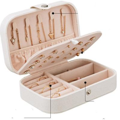 China Women Leather Ring Box Sundries Organizing Holder Earing Necklace Double-Layer Box Travel Jewerly Storage Organizer PU Girl Jewelry Box for sale