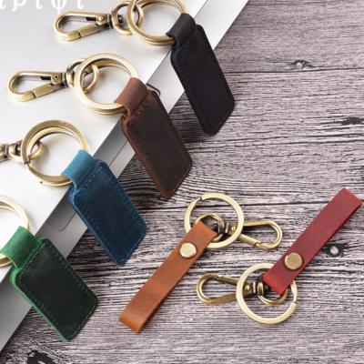 China New High Quality Vintage Customize LOGO Handmade Genuine Leather Key Chain Wallet Key Chain Crazy Horse Key Ring For Car Home Key for sale