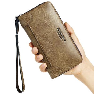 China New Luxury High Quality Genuine Leather Male Phone Holder Waterproof Long Zipper Men Wallets Clutch Business Casual Wear Purse for sale