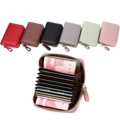 China New Luxury High Quality RFID Credit Card Holder Wallet For Women Men Small Zipper Card Case Leather for sale