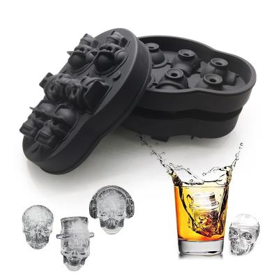 China Viable Skull 3D Ice Mold Trays, Whiskey Free Party Spooky Ice Cube Maker BPA Silicone Tool for sale