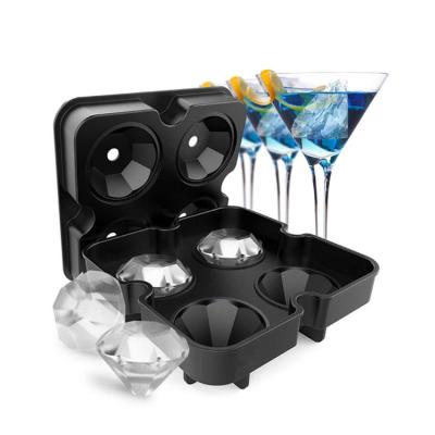 China New Design Sustainable Whiskey 4 Cavity Huge Diamond Cube Silicone Ice Tray With Lid for sale