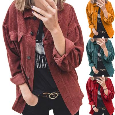 China Waterproof 2021 Autumn New Corduroy Long Sleeve Women's Jacket Cardigan Thickened Lapel Long Sleeve Shirt for sale