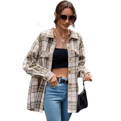 China 2021 Women's Plaid Coat Long Sleeve Cotton Lapel Breathable Women's Shirt Cardigan Plus Size Women's Blouses for sale