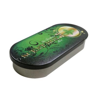 China Sliding Tin Box Taiwan Made Custom Printed Small Oval Slide Lid Metal Tin Case For Mint for sale