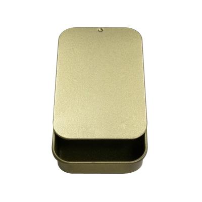 China Slide Top Metal Tin Canister Small Rectangular Gold Tin Box Slide Top Case For Chocolate Candy Storage Box for sale