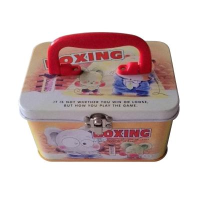 China Flip Cover Tin Box Child Resistant Rectangular Custom Printed Hinged Metal Tin Gift Box With Handle And Lock for sale