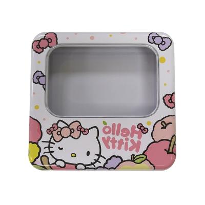 China Clear flip cover tin box window custom printed flip lid metal tin box for chocolate candy case for sale