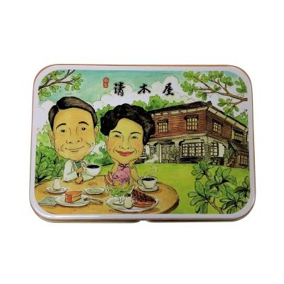 China Flip Cover Tin Box Custom Printed Rectangular Metal Tin Box With Hinge Lid For Cookie Candy Gift Package for sale