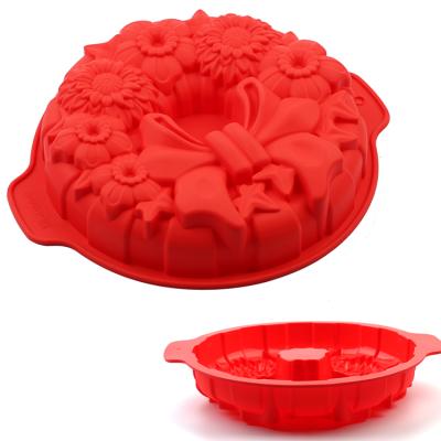 China Viable Cake Pan Bigger with Bow and Flower 12in Bakeware Oven Baking Tools Silicone Cake Pan For Chiffon Cake for sale