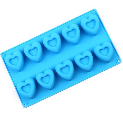 China 10 Hole Wedding Love Heart Silicone Baking Mold Viable Cake Decorating Mold For Soap for sale