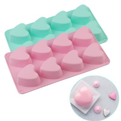 China Viable 8 Cavity Heart Silicone Molds For Making Cake Bread Chocolate Jelly Pudding Candle Soap Mold for sale