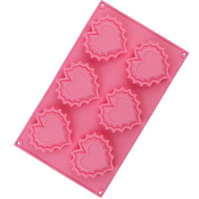 China Viable 6 Cavity Love Heart Shape Cake Mold Flower Silicone Chocolate Sponge Mousse Dessert for sale