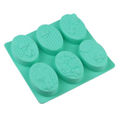 China Sustainable DIY Handmade Honey Bee Silicone Soap Mold Oval 6 Rectangle Shapes Soap Molds For Soap Making for sale