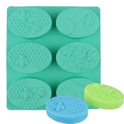 China Sustainable DIY Handmade Honey Bee Silicone Soap Mold Oval 6 Rectangle Shapes Soap Molds For Soap Making for sale