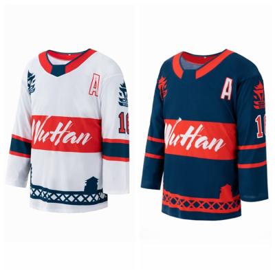 China Breathable Cheap new OEM printed dye sublimation sublimated custom team ice hockey jersey for junior youth with v neck made in china for sale