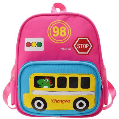 China Cute Cartoon Bus Logo Printing Children's Backpack Boys Girls Kid School Bag Unisex Nylon Baby Custom Wholesale Backpack for sale