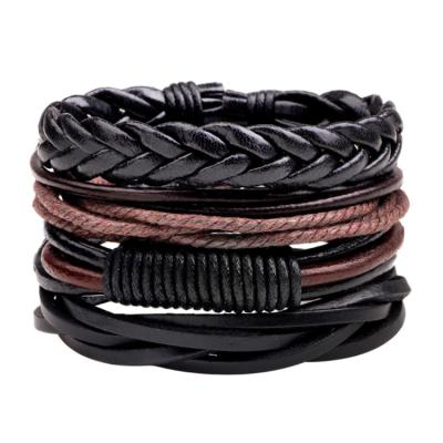 China Fashion Jewelry Charm Bracelets 2021 Vintage Wrap Rope Men's Handmade Multilayer Leather Bracelets & Bangles Vintage Friend Gift for sale