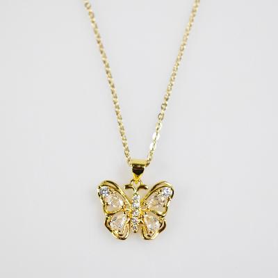 China FASHIONABLE Women Stainless Steel Pendant Amazon Yellow Gold Plated Crystal CZ Pendants& Silver Butterfly Charm Pendant for sale