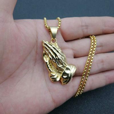 China Muslim Gold Plated Lords Pendant Pendant Religious Traditional Prayer Praying Hand Stamped Bible Verse Jewelry 18K For Women Men for sale