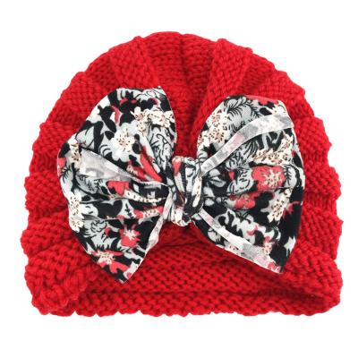 China COMMON European and American baby knitted hat woolen cap sleeve cap baby hat new creative bowknot printing children for sale