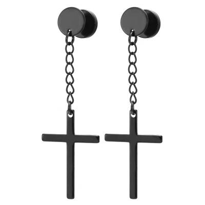 China Brand new 2021 style stainless steel earrings personality trend barbell round cake cross dangle earrings for men and women for sale