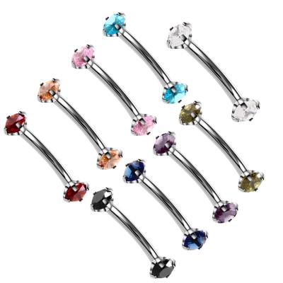 China Surgical Steel Allergy Eyebrow Ring Internally Threaded Zircon Top CZ Fork Eyebrow Barbell Studs Piercing Jewelry for sale