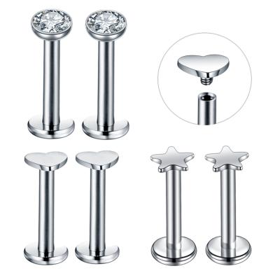 China No Allergy Lip G23 Titanium Labrets Internally Threaded Fork Top Zircon Labret Stud Piercing Jewelry for sale