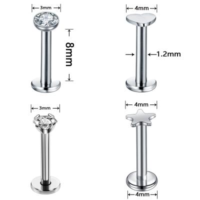 China No Allergy Lip G23 Titanium Labrets Internally Threaded Fork Zircon Top Labret Stud Body Jewelry for sale