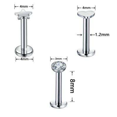 China No Allergy Lip G23 Titanium Labrets Internally Threaded Fork Top Zircon Labret Stud Piercing Jewelry for sale