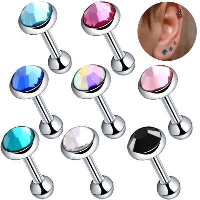 China No Allergy Stainless Steel Opal Barbell Bar Ear Rings Piercing Earlobe Girl Piercing for sale