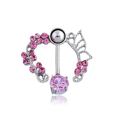 China Other Pink Butterfly Belly Ring Top Down Belly Button Reverse CZ 14G Flower Navel Piercing Stud for sale