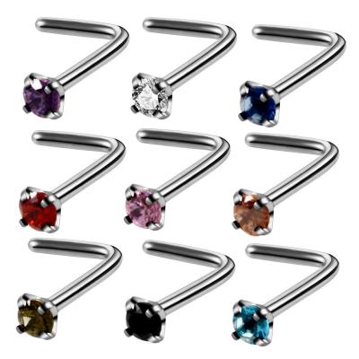 China Soft and Comfortable Surgical Steel Fork Set Screw L Nose Ring Pierced Girl Nostril Nose Piercing for sale