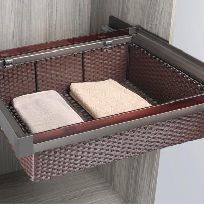 China Modern Wardrobe Accessories Adjustable Sliding Rattan Basket Drawer for sale