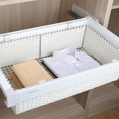 China Modern Cabinet Hardware Adjustable Wall Pull Out Soft Narrow Rattan Laundry Basket for sale