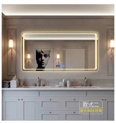 China Magnifying smart bathroom bluetooth silver mirror smart glass with yellow and white light for sale