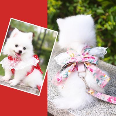 China Custom Viable Wholesale Dog Harness Bow Tie Manufacturer Polyester Breathable Dog Harness And Leash Set for sale