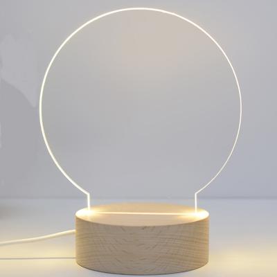 China New Modern Wood Round LED Bracket USB Kids Room Night Light Empty Acrylic for sale